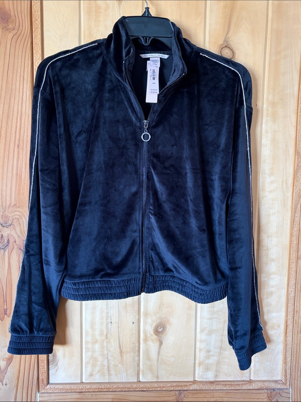 🆕 Victoria's Secret Black Velour Zip Jacket with Crystal Trim